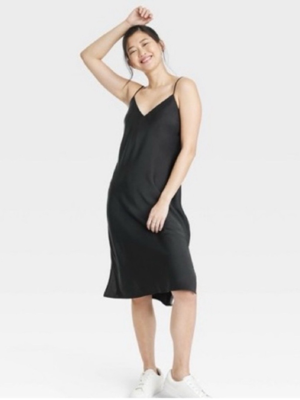 a new day Black Slip Midi Dress with Spaghetti Straps